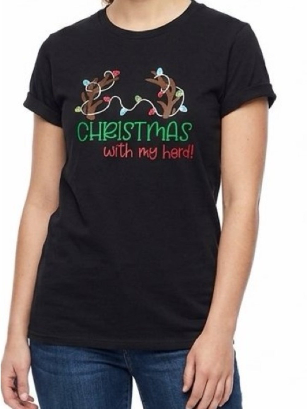Gildan Black Women's Christmas 'With My Herd' Graphic Tee Sz-S. HH6